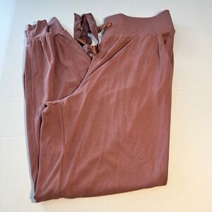 Victoria Secret V Ribbed Knit Joggers Mauve Pink Satin Tie Lounge Pants Womens